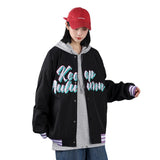 Black Varsity Jacket Autumn Letter Embroidered Stand Collar Woven Cotton Loose Men's and Women's Baseball Uniform Women's Clothing Coat Jacket