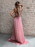 Mauve Dress Summer Fashion Sexy Solid Color And V-neck Pleated Sling Long Irregular Dress