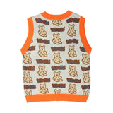 Men Sweater Vest Cartoon Bear Jacquard Sleeveless Sweater Vest Men's Loose V-neck Sweater Vest Coat