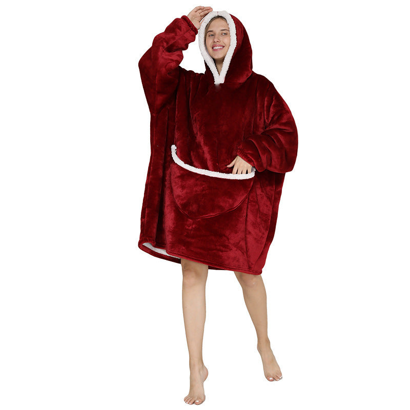 Hoodies Blankets Velvet Padded Loose Long Hooded Coat Flannel Lazy Sweater