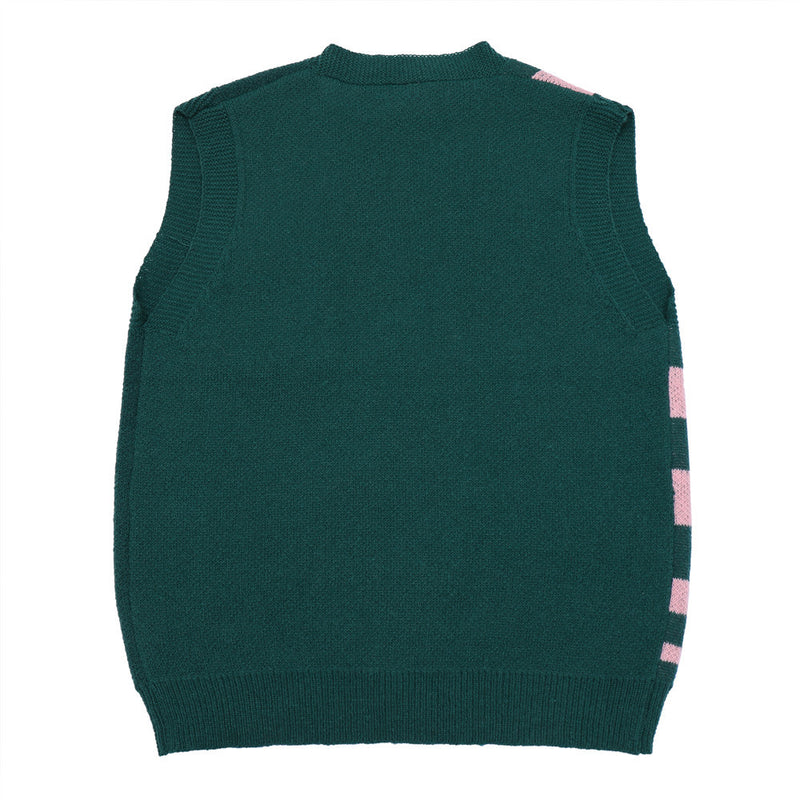 Men Sweater Vest Color-Contrast Check Sweater Vest Vest Men's BF Idle Style Loose V-neck Cardigan Sweater