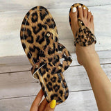 Women Open Toe Sandals Flats Summer Flat Plus Size Beach Shoes Leopard Flip Flops Flat Shoes