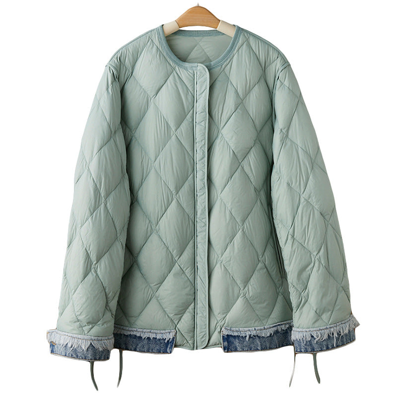 Women Winter Coats Puffer Jacket Down Coat Stitching Denim Lightweight Down Jacket Female Short Winter White Duck Down Coat