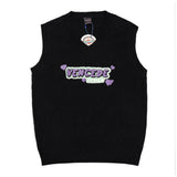 Men Sweater Vest Letter Embroidered Knitwear Vest Loose V-neck Sleeveless Sweater BF Idle Style Vest