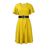 Nina Parker plus Size Dresses Bell Sleeve Solid Color plus Size Dress