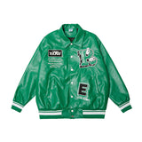 Green Varsity Jacket Autumn Winter Retro Street Embroidered Baseball Uniform Leather Jacket Coat Male