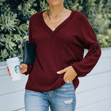 Women Fall Outfits Autumn and Winter V-neck Design Loose Bottoming Shirt Long Sleeve T-shirt