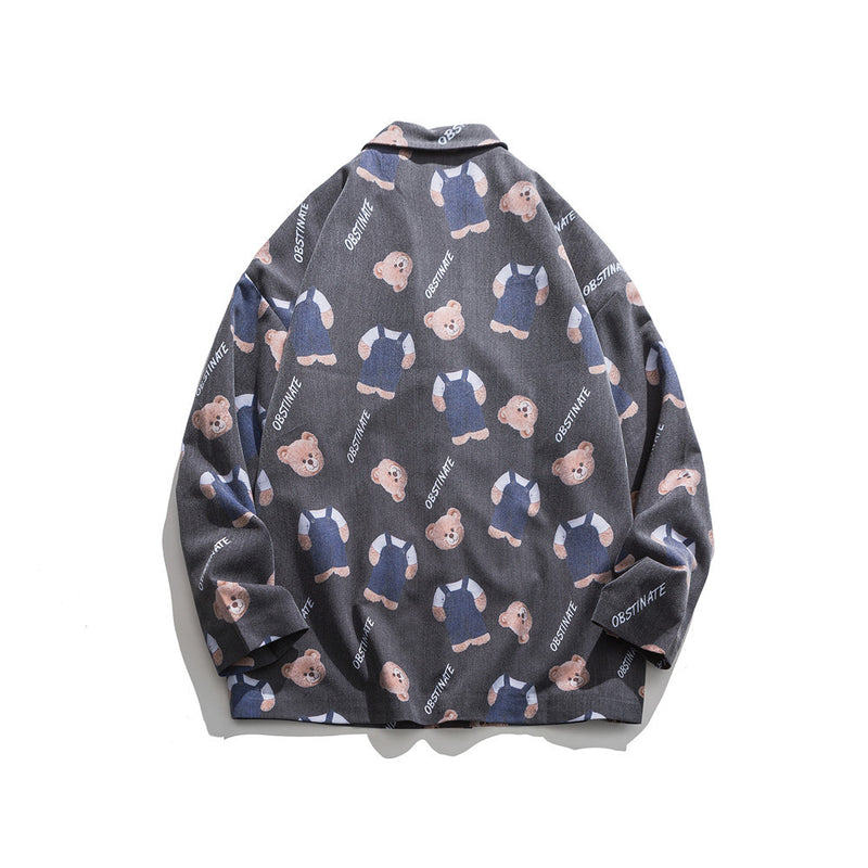 Men's Casual Suit Man Blzer Cartoon Bear Full Printed Casual Suit Jacket Men's BF Idle Style Loose Suit Top