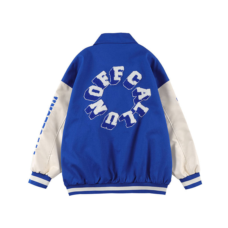 Baby Blue Varsity Jacket Colorblock Baseball Uniform Jacket for Men and Women Baggy Coat