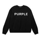 Purple Brand Hoodie Letter Print Terry Casual Loose round Neck Sweatshirt