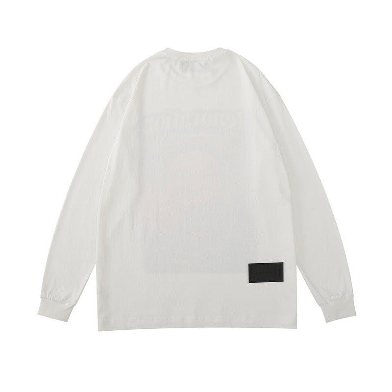 Mens Fall Outfits Cartoon round Neck Long Sleeve T-shirt Men and Women Hip Hop Loose Couple round Neck Sweater