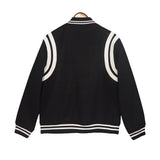 Rhude Hoodie White Line Stitching Contrast Color Leather Jacket Baseball Uniform