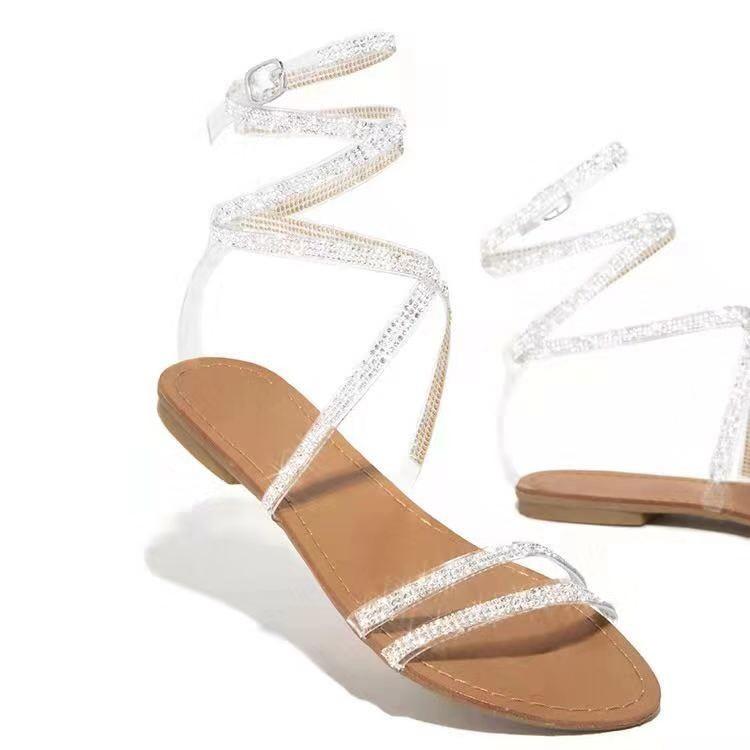 Women Open Toe Sandals Flats Summer Cross Strap Fashion Casual Flat Sandals for Women
