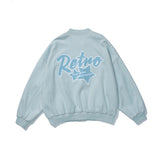 Baby Blue Varsity Jacket Embroidery Baggy Coat Men Spring Baseball Uniform Jacket