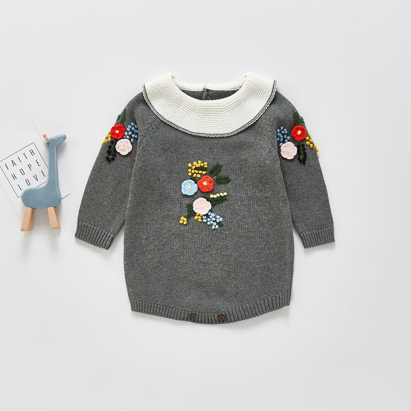 Spring Rompers Knitted Embroidered Rompers Jumpsuit