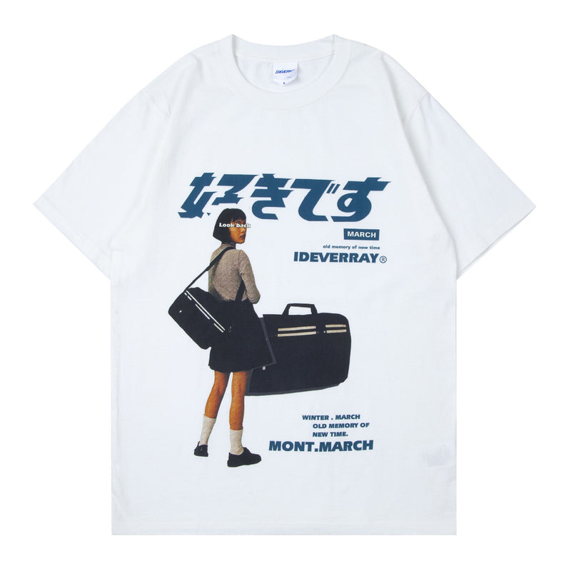 Oversized 90S T Shirt Japanese Character Print Casual T-shirt Men and Women Loose Couple Short Sleeve T-shirt
