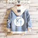 Comic Denim Jacket Men and Women Street Hip Hop plus Size Hooded Hooded Jacket