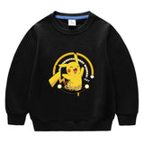 Children Pokemon Pikachu Hoodie Spring and Autumn Solid Color round Neck Sweater Long Sleeve Cotton