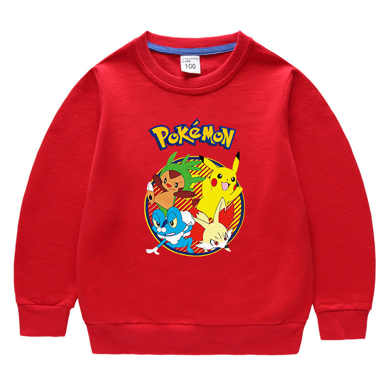 Children Pokemon Pikachu Hoodie Crew Neck Sweater Cotton