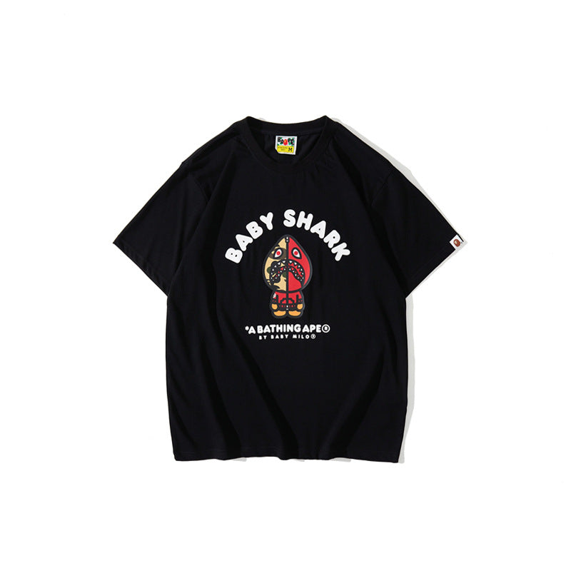 WGM Closing Shark Print Short Sleeve Loose T-shirt