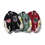 Green Varsity Jacket Retro Alphabet Multicolor Printing Baseball Uniform Jacket Men's Loose Casual Couple Pilot Jacket