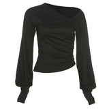 Music Festivals Rave Outfits Girls Tops Fall Women's Clothing Fashion Slim Solid Color T-shirt