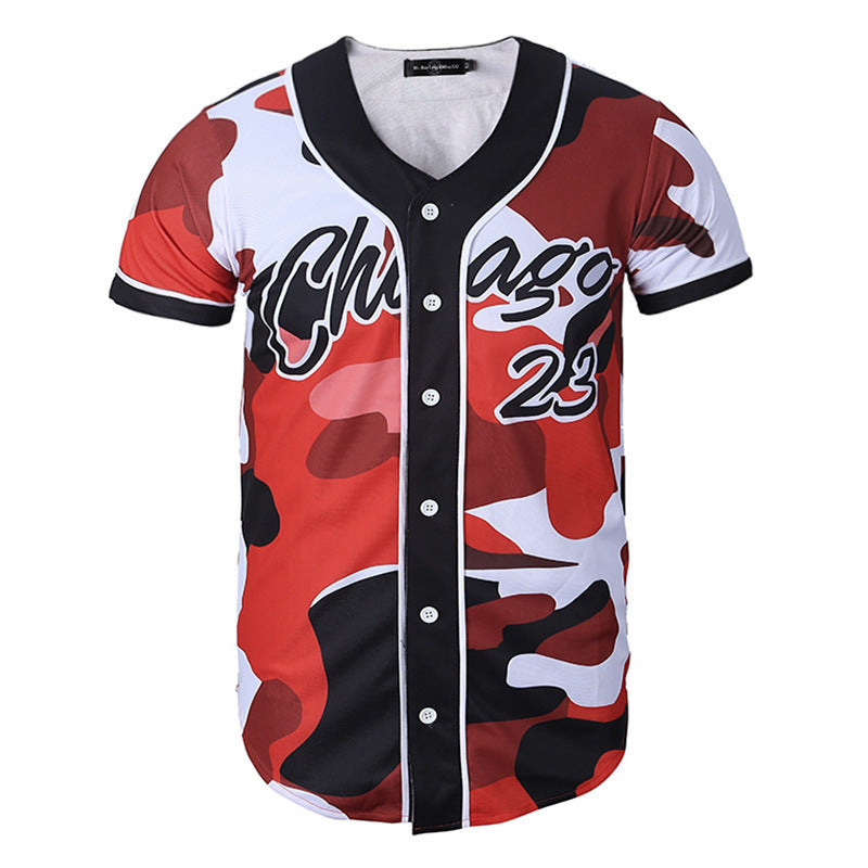 Baggy Baseball Jersey Men's Short Sleeve Baseball Shirt Digital Printed Cartoon