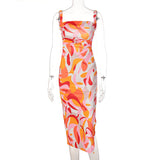 Nina Parker Graffiti Dress Backless Lace up Slim-Fit Suspender Dress