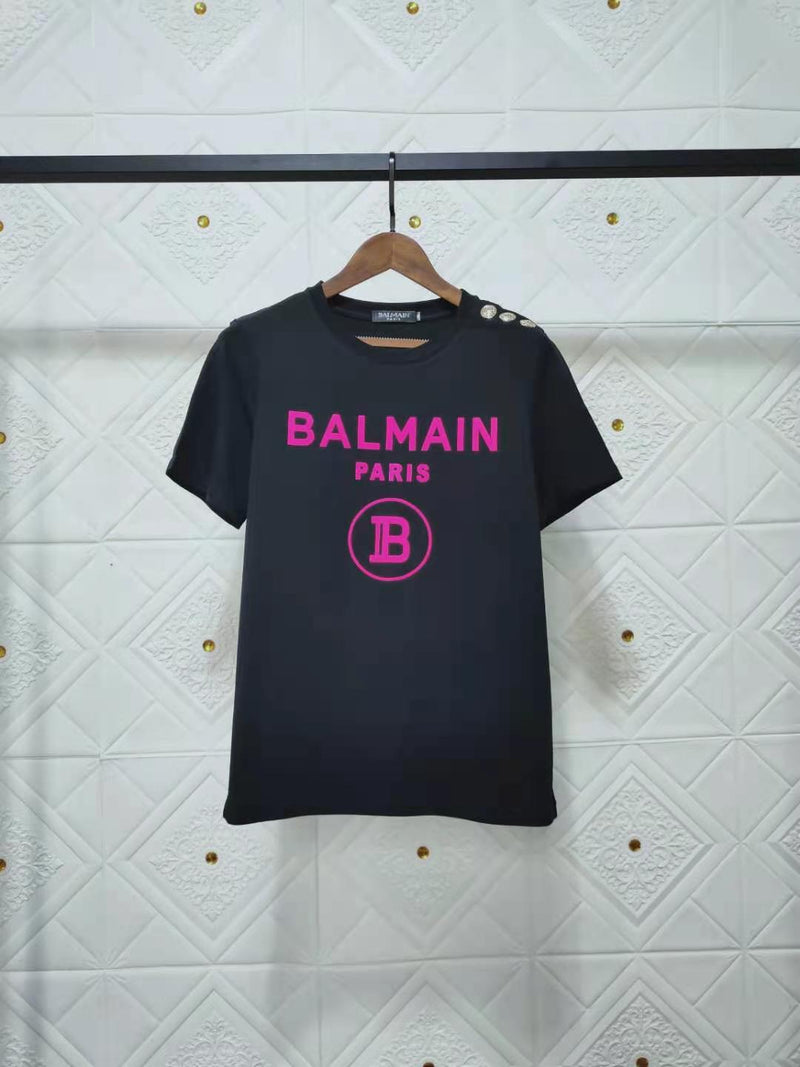 T Shirt Balmain Spring/Summer Flocking Letters All Cotton Short Sleeve T-shirt