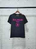 T Shirt Balmain Spring/Summer Flocking Letters All Cotton Short Sleeve T-shirt Couple Style