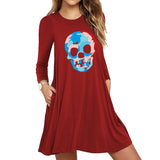 Skull Dress Halloween Skull Print Long Sleeve Slim Dress for Women