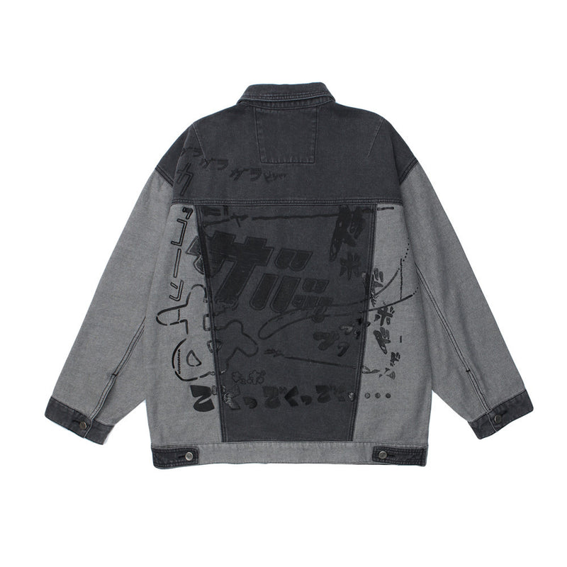 Men Denim Coat Jean Jackets Letter Multicolor Printing Denim Jacket Men's Loose Lapels Jacket Vintage Denim Jacket
