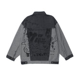 Men Denim Coat Jean Jackets Letter Multicolor Printing Denim Jacket Men's Loose Lapels Jacket Vintage Denim Jacket