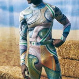 Rave Outfits Men Long Sleeve Shirt Slim Fit Printed Stretch Tight Turtlenecks