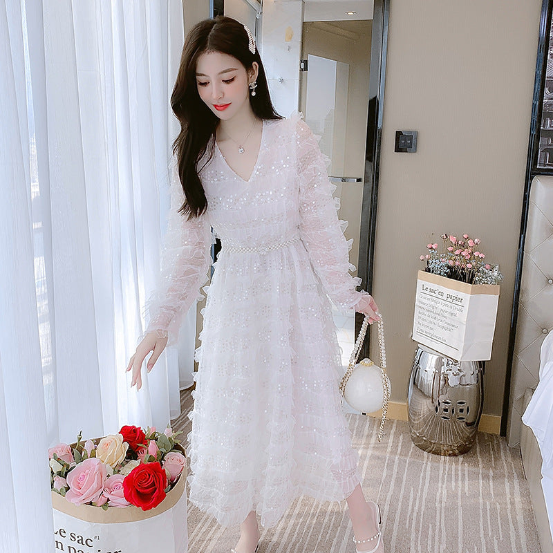 Daisy Buchanan Dress V-neck Sequins Mesh Dress