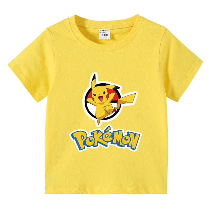 Children Pokemon Pikachu T Shirt Summer Short Sleeve T-shirt Cartoon Cotton Leisure Sports