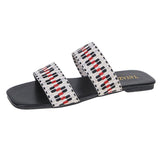 Women Open Toe Sands Flats Summer Flat Woven Flip Flops Fashion Beach Shoes