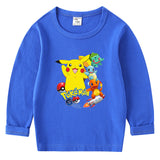 Children Pokemon Pikachu Hoodie Pikachu Spring and Autumn Bottoming Shirt Boys T-shirt