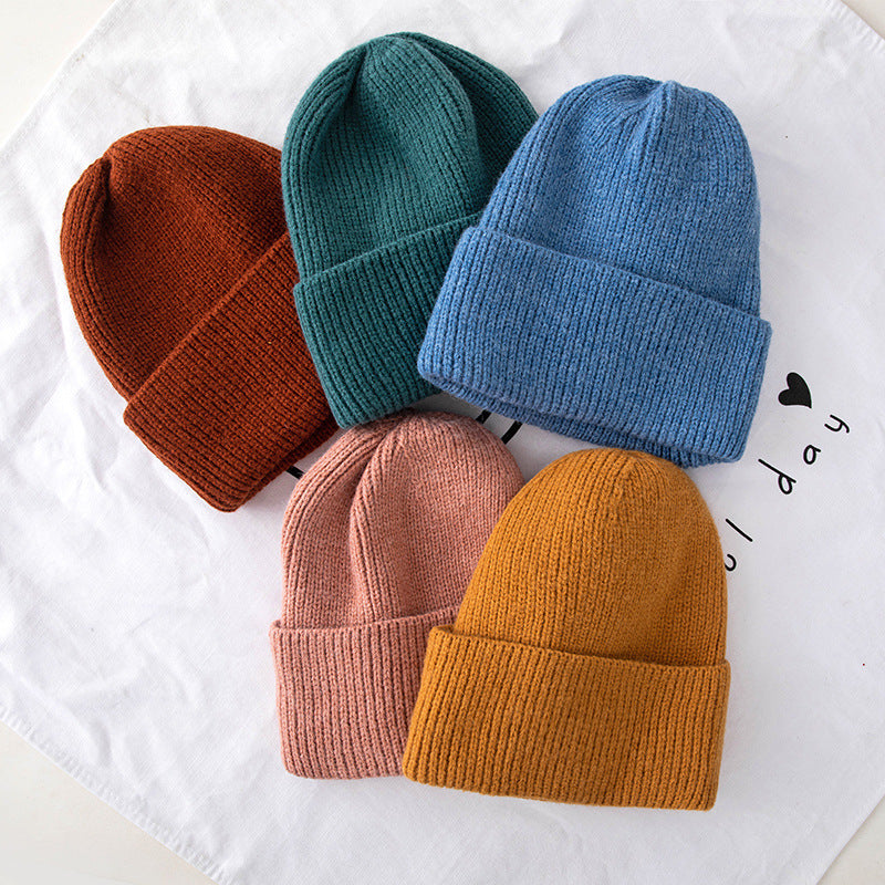 Toboggan Hat Solid Color Woolen Hat Children Autumn Winter Ear Protection Beanie Hat