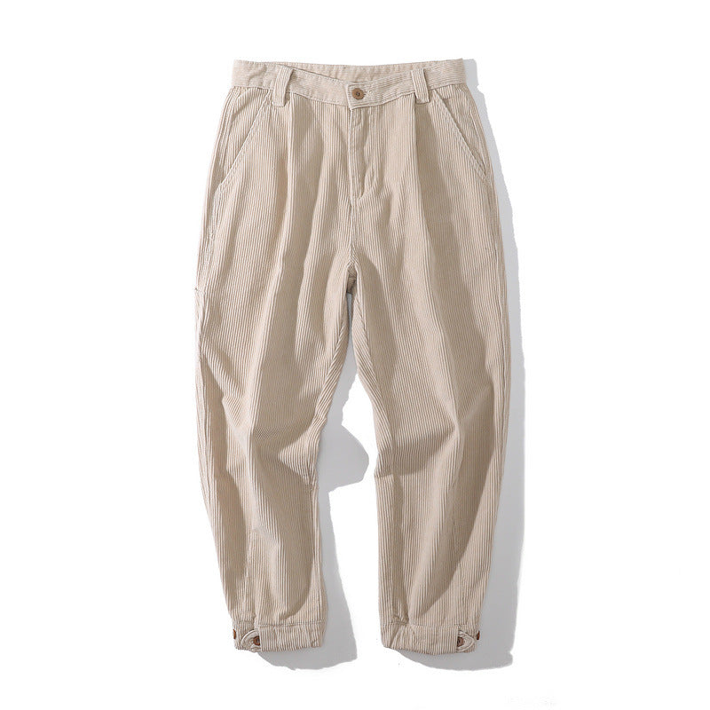 Mens Fall Outfits Vintage Corduroy Tappered Work Clothes Pants Straight-Leg Wide-Leg Pants Men