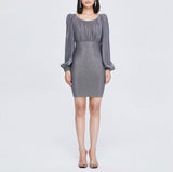 Women Spring Dress Lantern Sleeve High Elastic Dress Puff Sleeve Waist Dress Comfortable Lady Tight Skirt