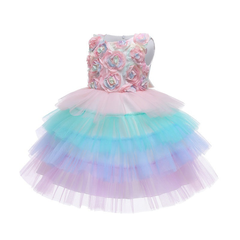 Toddler Girls Sequin Gown Dress Children's Baby Full-Year Dress Wedding Dress Girl Princess Dress