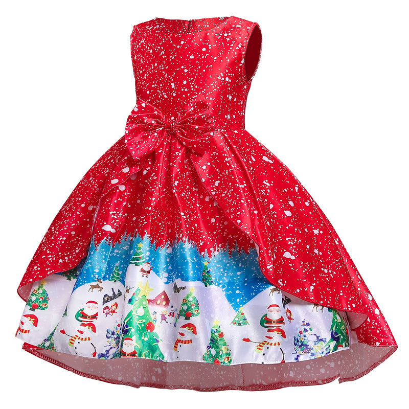 Toddler Girls Sequin Gown Dress Children's Christmas Dress Program Dress Sleeveless Cartoon Printed Maxi Dress
