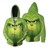 Grinch Hoodie Grinch 3D Printing Spoof Zipper Hooded Sweater