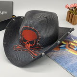 Cowgirl Hats Skull Cowboy Hat Sun-Proof Straw Hat Rivet Men's and Women's Holiday Hat