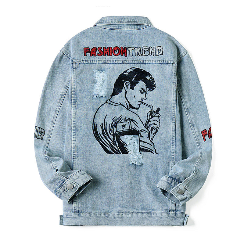 Comic Denim Jacket Men's Denim Jacket Autumn Embroidery