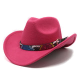 Cowboy Hats Spring and Autumn Woolen Bowler Hat Female Serpentine Belt Western Cowboy Fedora Hat