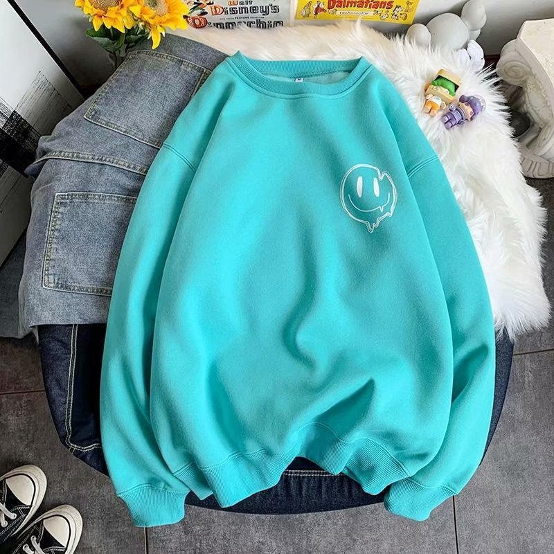 Men Sweatshirts Men's Loose Long Sleeve Smiley round Neck Pullover Coat