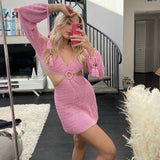 Mini Club Dresses Women's Spring Clothing V-neck Solid Color Skirt Dress