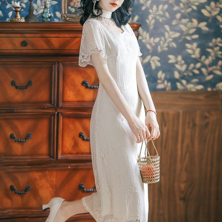 Women 'S Cottagecore Dress Vintage Cheongsam Women 'S Summer Lace Dress Women 'S Gentle Slimming Dress